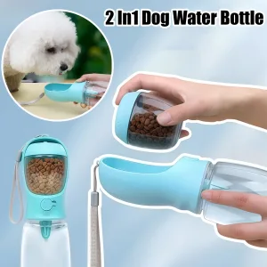 2-in-1 Dog Water Bottle with Food Container – Portable Travel Pet Dispenser